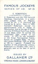 1936 Gallaher Famous Jockeys #15 Kenneth Robertson Back